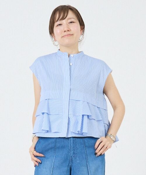 DESIGNWORKS / デザインワークス シャツ・ブラウス | コットンストライプフリルペプラムブラウス【予約】 | 詳細1