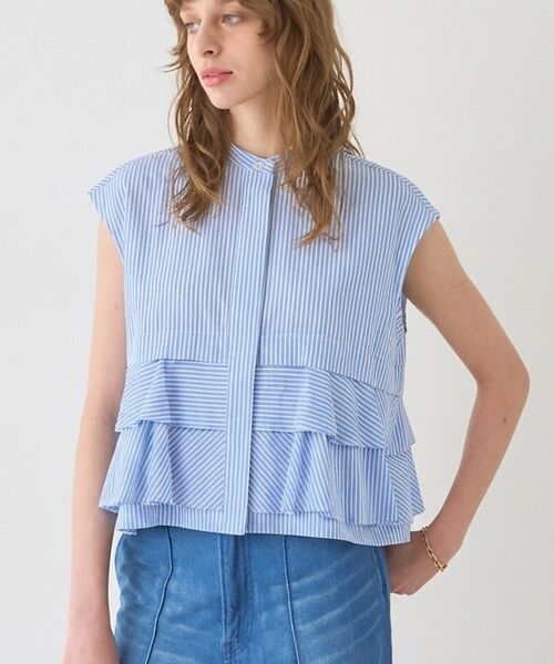 DESIGNWORKS / デザインワークス シャツ・ブラウス | コットンストライプフリルペプラムブラウス【予約】（サックスブルー）