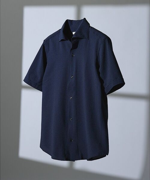 DESIGNWORKS / デザインワークス シャツ・ブラウス | 【DotAir】2WAY サッカー半袖シャツ / 軽量 / 防シワ / 吸水速乾(ネイビー)