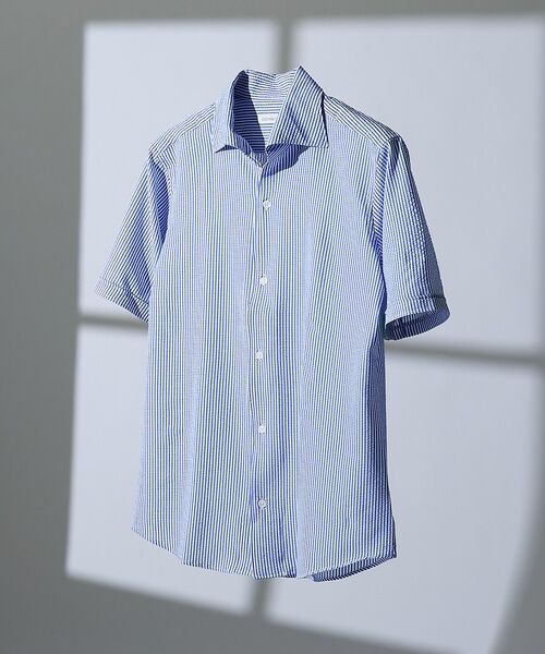 DESIGNWORKS / デザインワークス シャツ・ブラウス | 【DotAir】2WAY サッカー半袖シャツ / 軽量 / 防シワ / 吸水速乾(ブルー)