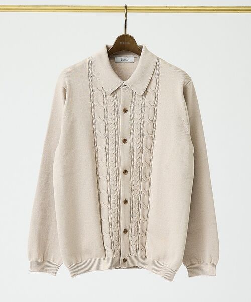 DESIGNWORKS / デザインワークス ニット・セーター | 【Tutto / トゥット】ケーブル 長袖 ニットポロ / Cable POLO(ベージュ)
