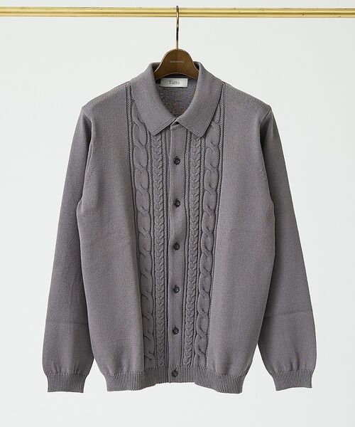 DESIGNWORKS / デザインワークス ニット・セーター | 【Tutto / トゥット】ケーブル 長袖 ニットポロ / Cable POLO(グレー)