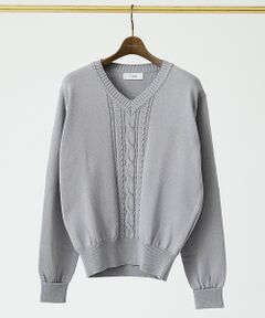 DESIGNWORKS / デザインワークス ニット・セーター | 【Tutto / トゥット】ケーブル 長袖 Vネック ニット / Cable V