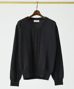 DESIGNWORKS / デザインワークス ニット・セーター | 【Tutto / トゥット】ケーブル 長袖 Vネック ニット / Cable V