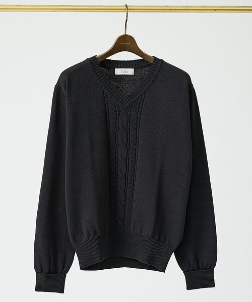 DESIGNWORKS / デザインワークス ニット・セーター | 【Tutto / トゥット】ケーブル 長袖 Vネック ニット / Cable V(ブラック)