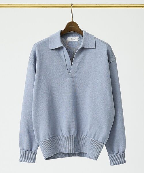 DESIGNWORKS / デザインワークス ポロシャツ | 【Tutto / トゥット】長袖 スキッパーポロ / Relax Skipper(ブルーグレー)