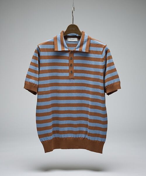 DESIGNWORKS / デザインワークス ポロシャツ | 【Tutto / トゥット】ストライプ 半袖ポロシャツ / STRIPE POL（ブラウン系その他1）