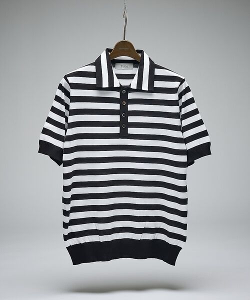 DESIGNWORKS / デザインワークス ポロシャツ | 【Tutto / トゥット】ストライプ 半袖ポロシャツ / STRIPE POL（ブラック）