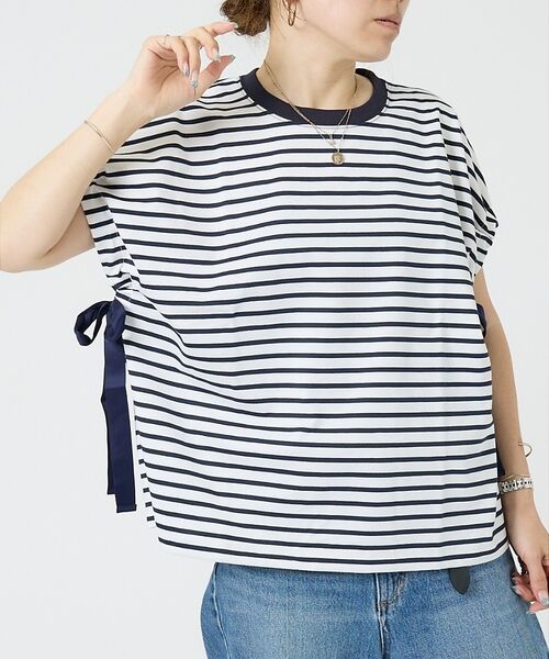 DESIGNWORKS / デザインワークス Tシャツ | 【一部店舗限定】サイドリボンボーダーTシャツ（ネイビー）