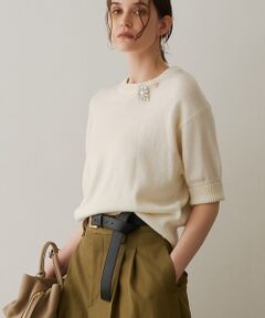 DESIGNWORKS / デザインワークス ニット・セーター | カシミア混ブローチ付きハーフスリーブニット【予約】