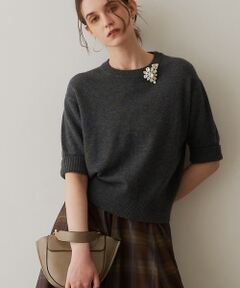 DESIGNWORKS / デザインワークス ニット・セーター | カシミア混ブローチ付きハーフスリーブニット【予約】