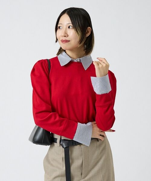 DESIGNWORKS / デザインワークス ニット・セーター | 襟付ニットパワーショルダープルオーバー【予約】 | 詳細1