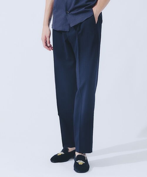 DESIGNWORKS / デザインワークス スラックス・ドレスパンツ | 【セットアップ対応】リネンライク ワイド テーパード パンツ / 速乾性 / 防(ネイビー)