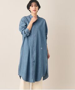 【洗える】6OZバンドカラーシャツワンピース（XS～L）