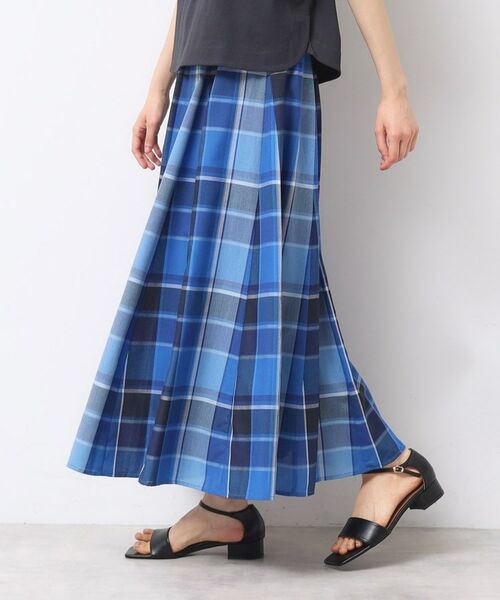 Dessin / デッサン ロング・マキシ丈スカート | 【ウエストゴム・洗える】映えチェック柄スカート(XS~L)(ブルー(293))