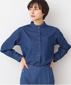 Dessin / デッサン シャツ・ブラウス | 【洗える】フリルネックデニムシャツ