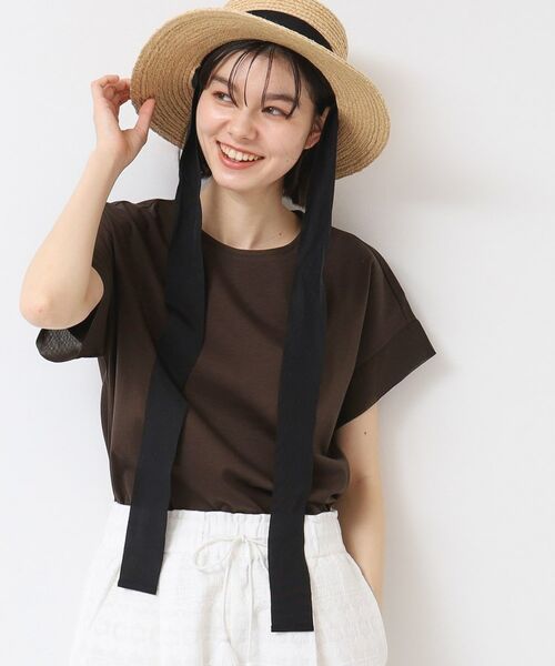 492 A.PRESSE 日本製ネイビー 直線美シルエット 高密度ツイル 2 接触冷感・洗える】美光沢カットソーゆったりシルエット