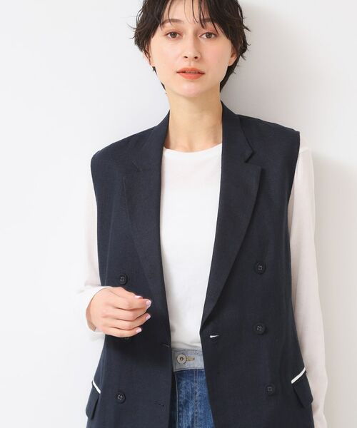 極美品タエアシダリネンブレンドおしゃれベストジレジャケット