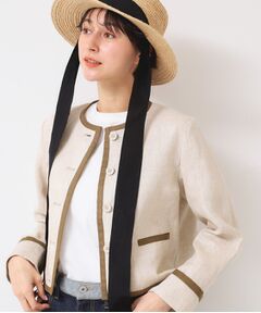 Dessin / デッサン ノーカラージャケット | 【セットアップ可能・洗える】配色クルーネック麻ジャケット