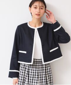 Dessin / デッサン ノーカラージャケット | 【セットアップ可能・洗える】配色クルーネック麻ジャケット