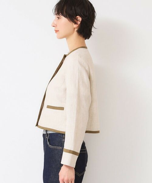 Dessin / デッサン ノーカラージャケット | 【セットアップ可能・洗える】配色クルーネック麻ジャケット | 詳細10