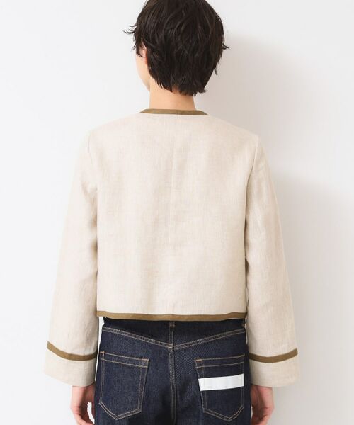 Dessin / デッサン ノーカラージャケット | 【セットアップ可能・洗える】配色クルーネック麻ジャケット | 詳細11