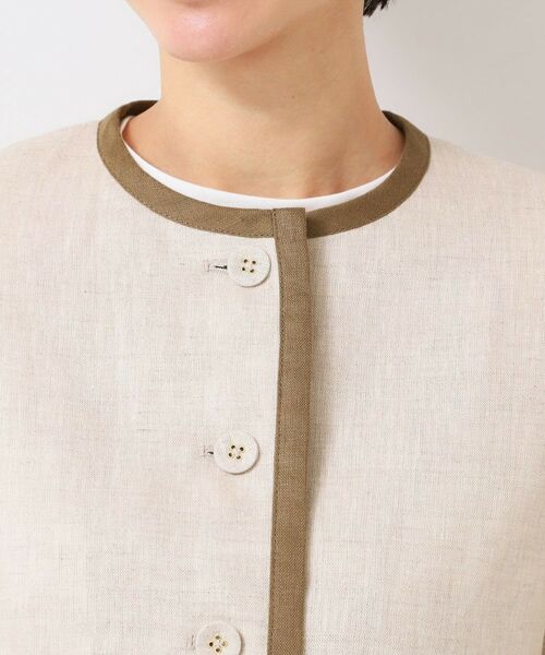 Dessin / デッサン ノーカラージャケット | 【セットアップ可能・洗える】配色クルーネック麻ジャケット | 詳細12