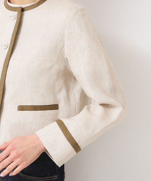 Dessin / デッサン ノーカラージャケット | 【セットアップ可能・洗える】配色クルーネック麻ジャケット | 詳細13