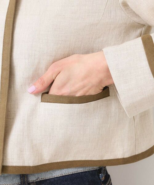 Dessin / デッサン ノーカラージャケット | 【セットアップ可能・洗える】配色クルーネック麻ジャケット | 詳細14