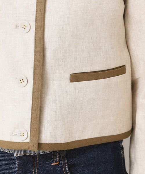 Dessin / デッサン ノーカラージャケット | 【セットアップ可能・洗える】配色クルーネック麻ジャケット | 詳細15