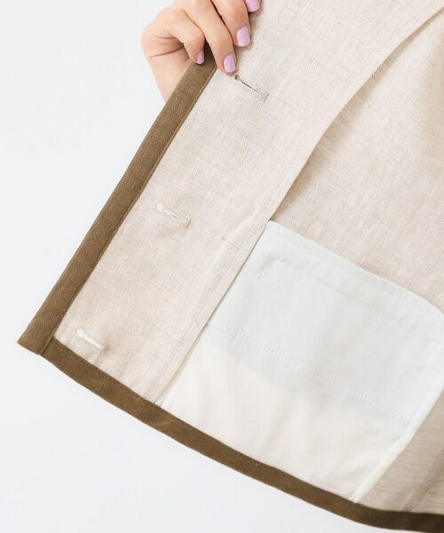 Dessin / デッサン ノーカラージャケット | 【セットアップ可能・洗える】配色クルーネック麻ジャケット | 詳細16