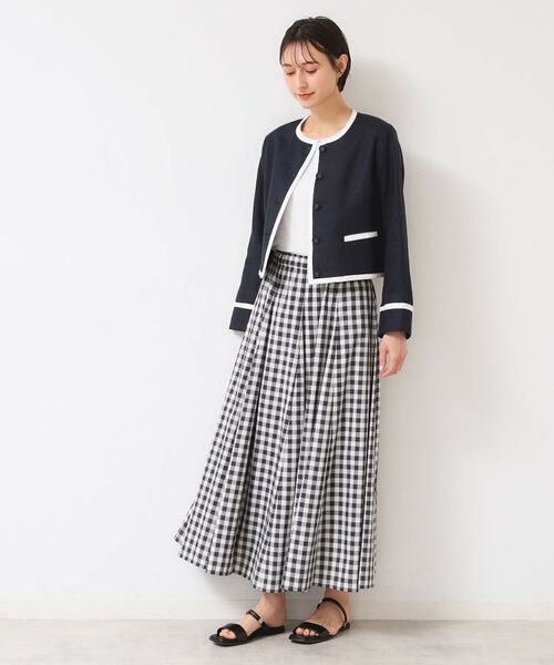 Dessin / デッサン ノーカラージャケット | 【セットアップ可能・洗える】配色クルーネック麻ジャケット | 詳細3