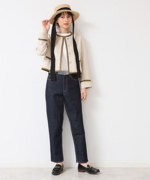 Dessin / デッサン ノーカラージャケット | 【セットアップ可能・洗える】配色クルーネック麻ジャケット | 詳細7