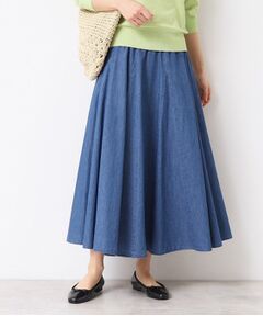 Dessin / デッサン ロング・マキシ丈スカート | 【ウエストゴム・洗える】綿麻デニムフレアースカート