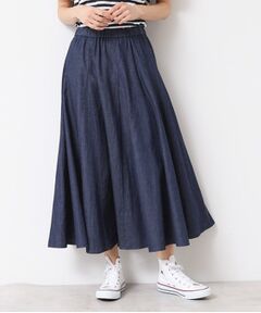 Dessin / デッサン ロング・マキシ丈スカート | 【ウエストゴム・洗える】綿麻デニムフレアースカート
