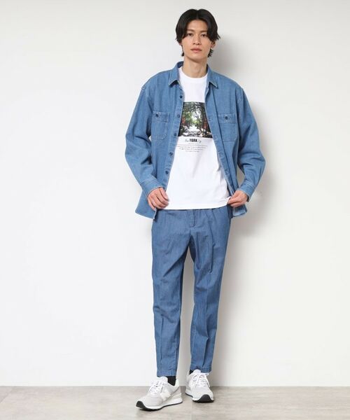 セール】 【ウエストゴム・洗える】綿麻デニムリラックスパンツ