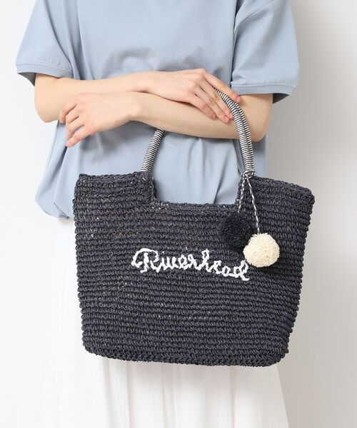 Dessin / デッサン トートバッグ | 【軽量・A4収納可】ポンポンチャームペーパーロゴトートバッグ(ネイビー(094))