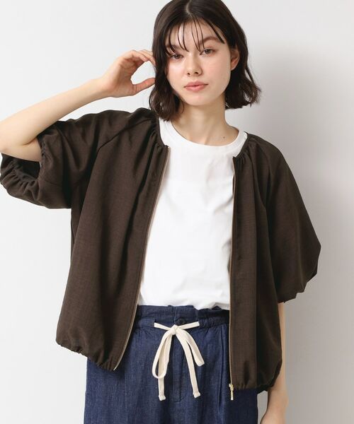 Dessin / デッサン レザーブルゾン・ジャケット | 【洗える】ドローコード付きバルーン袖ブルゾン(ブラウン(045))