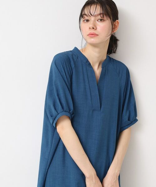 Dessin / デッサン ロング・マキシ丈ワンピース | 【二の腕カバー・洗える】パフスリーブAラインフレアーワンピース(ブルー(092))