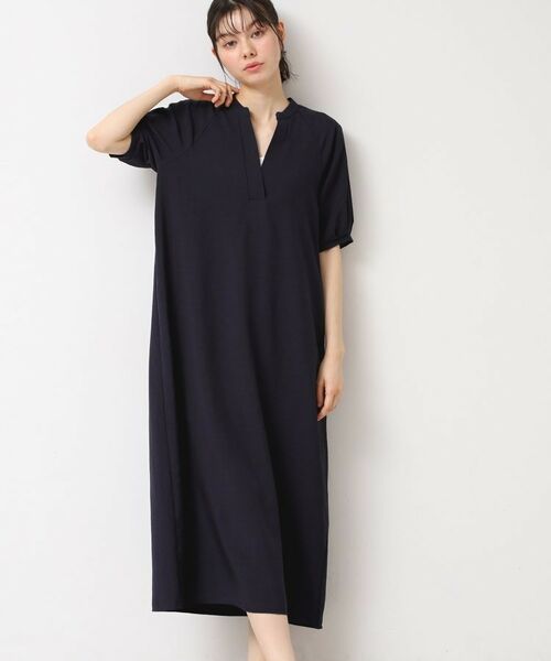 Dessin / デッサン ロング・マキシ丈ワンピース | 【二の腕カバー・洗える】パフスリーブAラインフレアーワンピース(ネイビー(094))