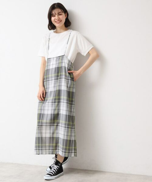 Dessin / デッサン ロング・マキシ丈スカート | 【洗える】肩紐付きチェックスカート(イエロー(232))