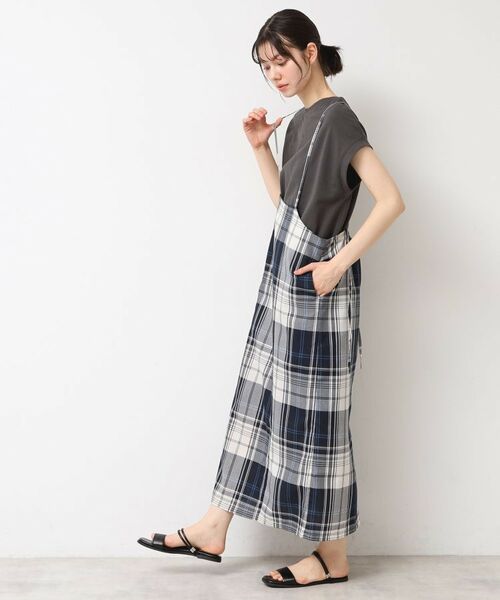 1新品 Dessin de Mode マーブル スカート 総柄 レディース セール】 【洗える】肩紐付きチェックスカート （ロング・マキシ