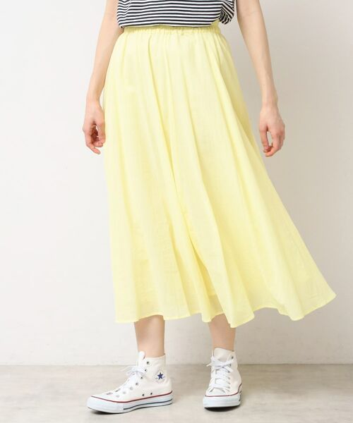 Dessin / デッサン ロング・マキシ丈スカート | 【ウエストゴム・洗える】コットンフレアースカート(イエロー(031))