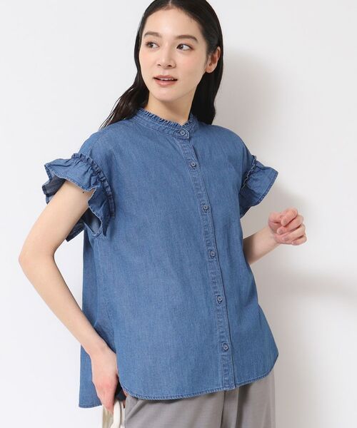 Dessin / デッサン シャツ・ブラウス | 【洗える】ギャザーフリル綿麻デニムブラウス | 詳細1