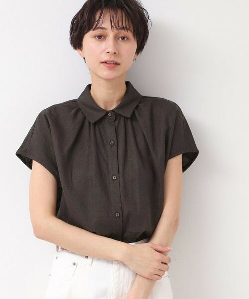 Dessin / デッサン シャツ・ブラウス | 【洗える】シャツカラーフレンチスリーブブラウス(XS~L)(ブラウン(044))