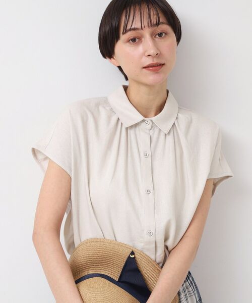 Dessin / デッサン シャツ・ブラウス | 【洗える】シャツカラーフレンチスリーブブラウス(XS~L)(グレージュ(050))