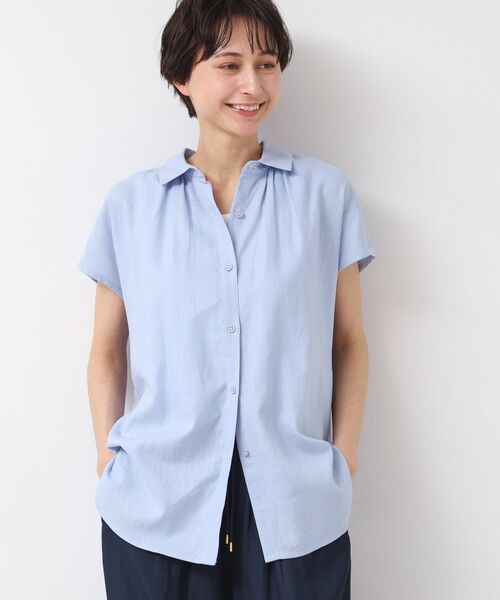 Dessin / デッサン シャツ・ブラウス | 【洗える】シャツカラーフレンチスリーブブラウス(XS~L)(ブルー(091))