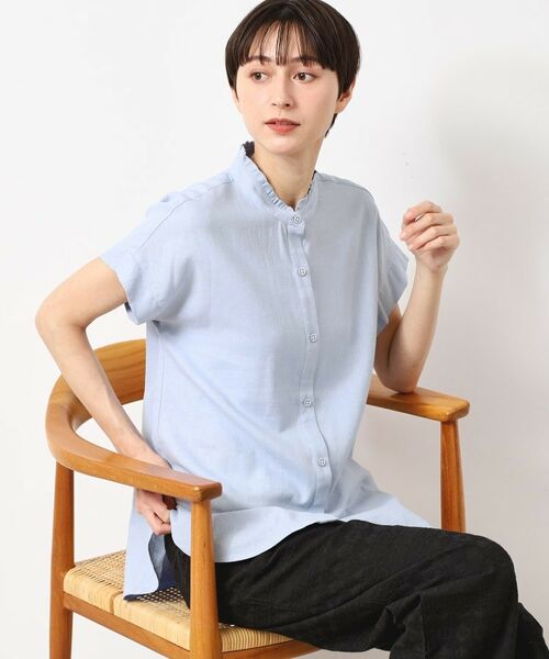 Dessin / デッサン シャツ・ブラウス | 【洗える】フリルネックシャツ(XS~L)(ブルー(091))