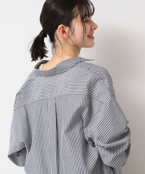 Dessin / デッサン シャツ・ブラウス | 【洗える】ロゴ刺繍入りストライプオーバーシャツ | 詳細1