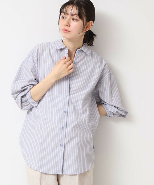 Dessin / デッサン シャツ・ブラウス | 【洗える】ロゴ刺繍入りストライプオーバーシャツ(マスタード(333))